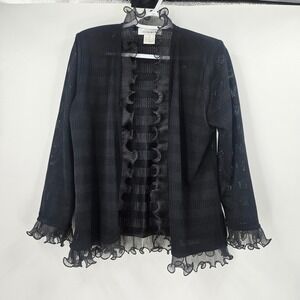 Exclusively Misook Cardigan Black Y2K Goth Knit Ruffe Trim Open Front Size M